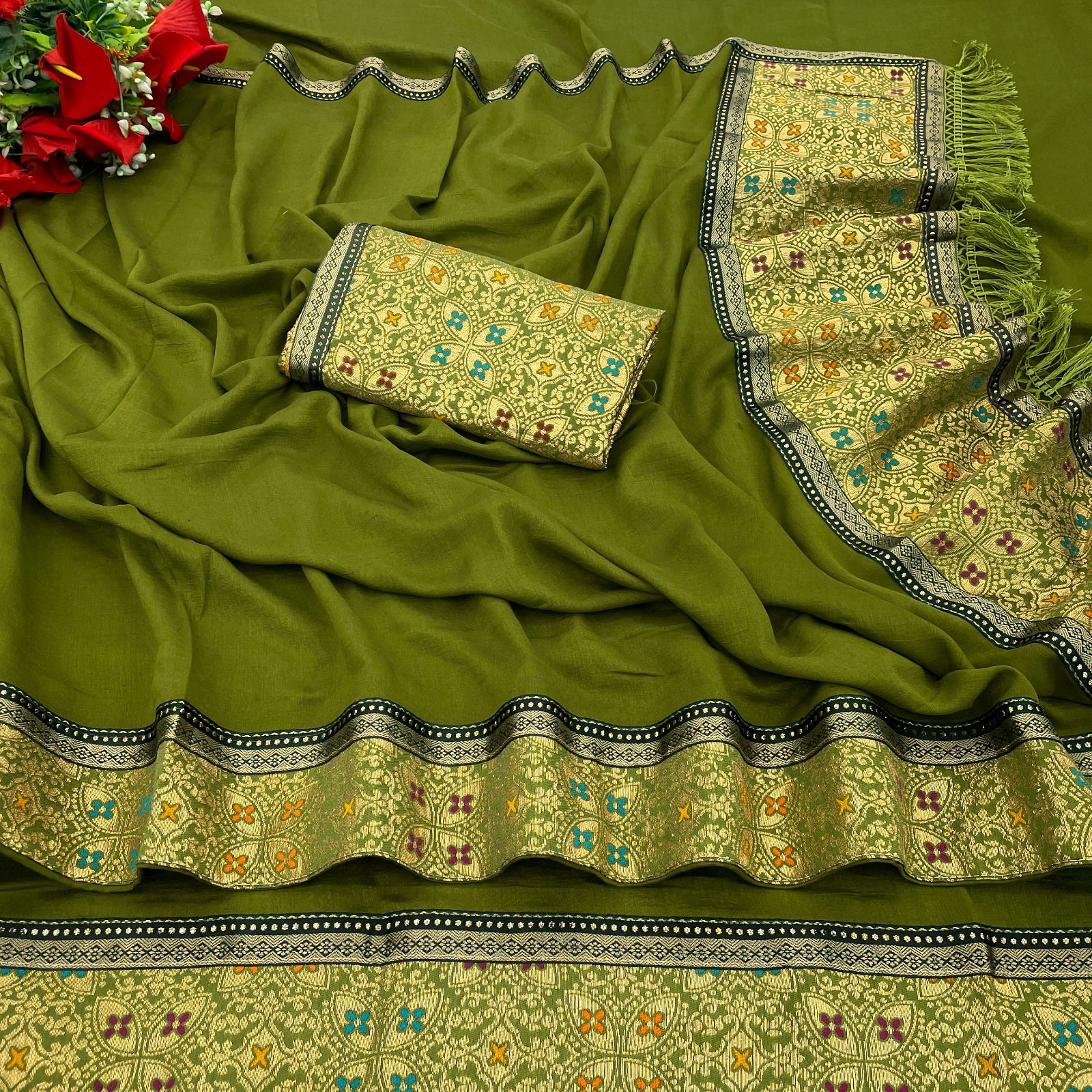 Dhruvi Vanita 2 Super Hit Vichitra Silk Printed Designer Sarees Wholesale Market In Surat With Price
